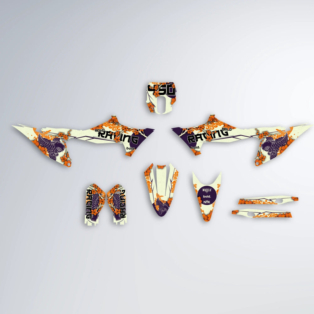 KOI Stark Varg MX graphics kit parts layout in Orange