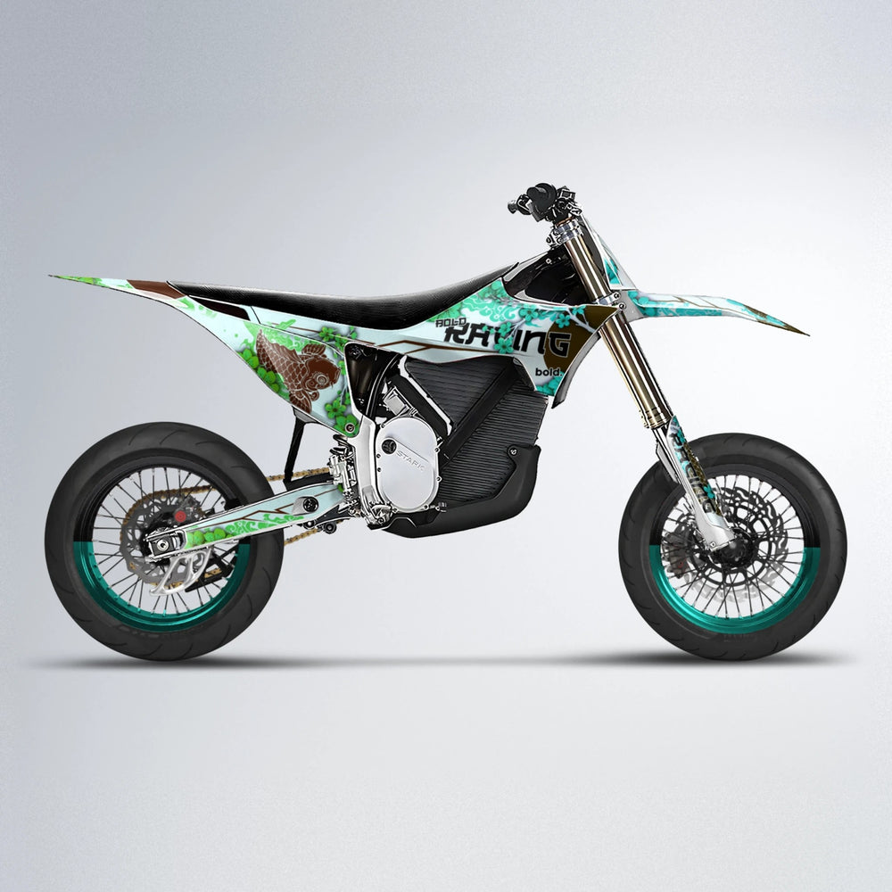 KOI Stark Varg SM supermoto graphics kit in Cyan & Green