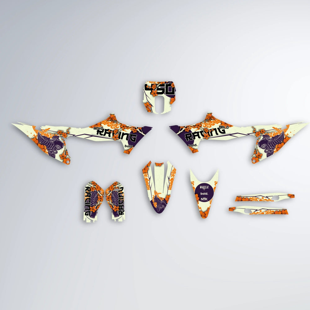 KOI Stark Varg SM graphics kit parts layout in Orange