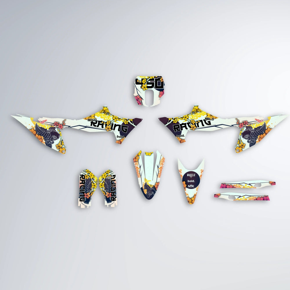 KOI Stark Varg SM graphics kit parts layout in Pink & Yellow