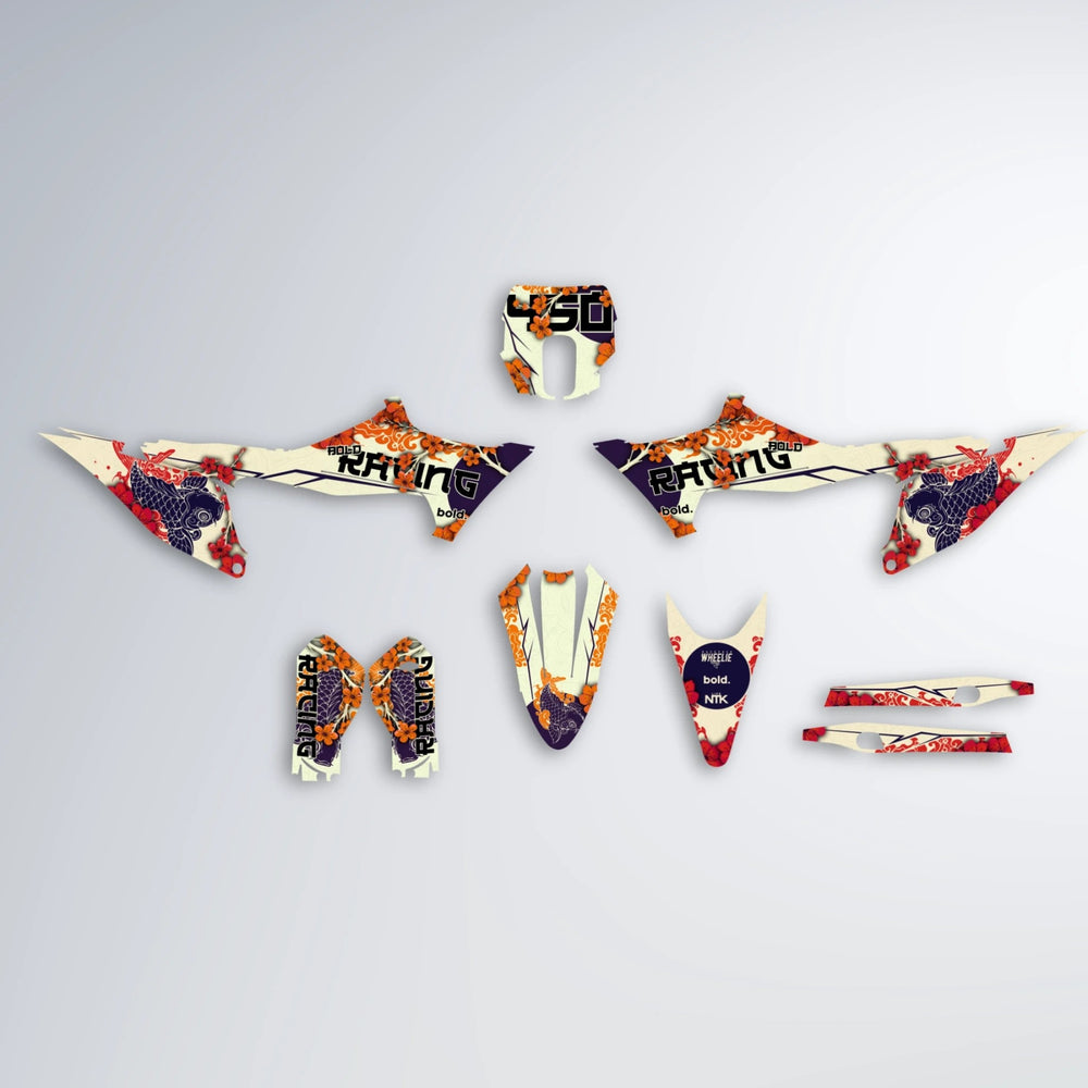 KOI Stark Varg SM graphics kit parts layout in Red & Orange