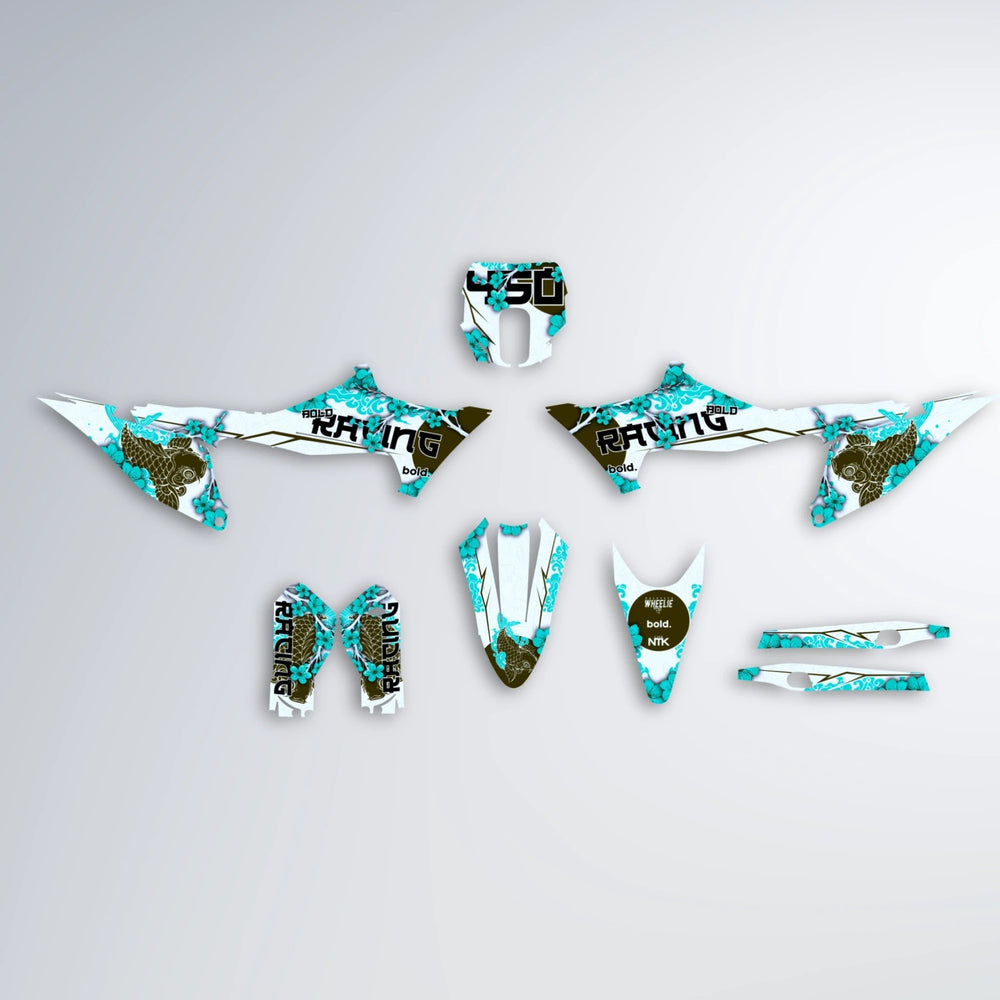 KOI Stark Varg SM graphics kit parts layout in Teal