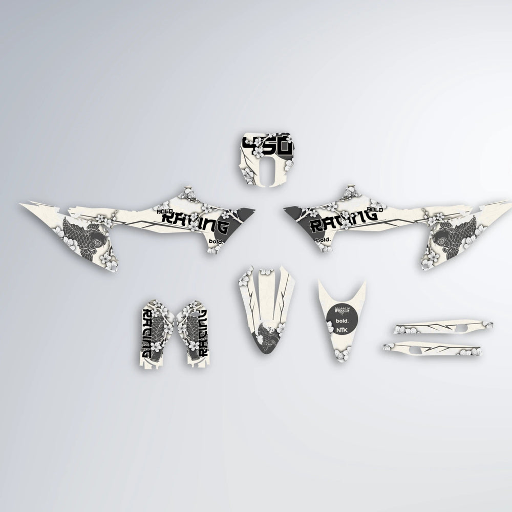 KOI Stark Varg SM graphics kit parts layout in White