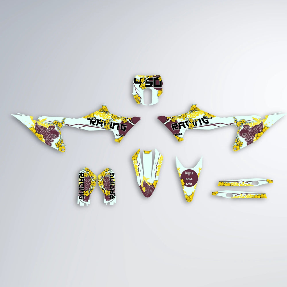 KOI Stark Varg SM graphics kit parts layout in Yellow
