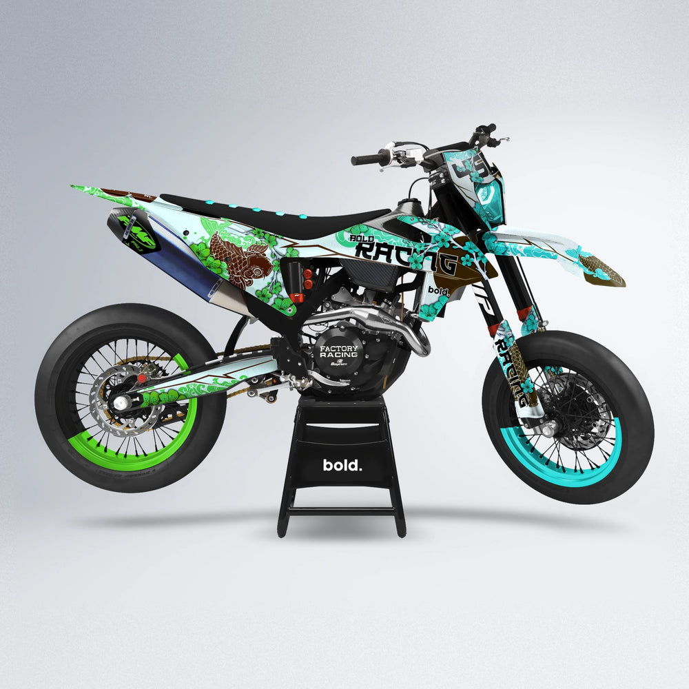 KOI supermoto graphics kit in Cyan & Green