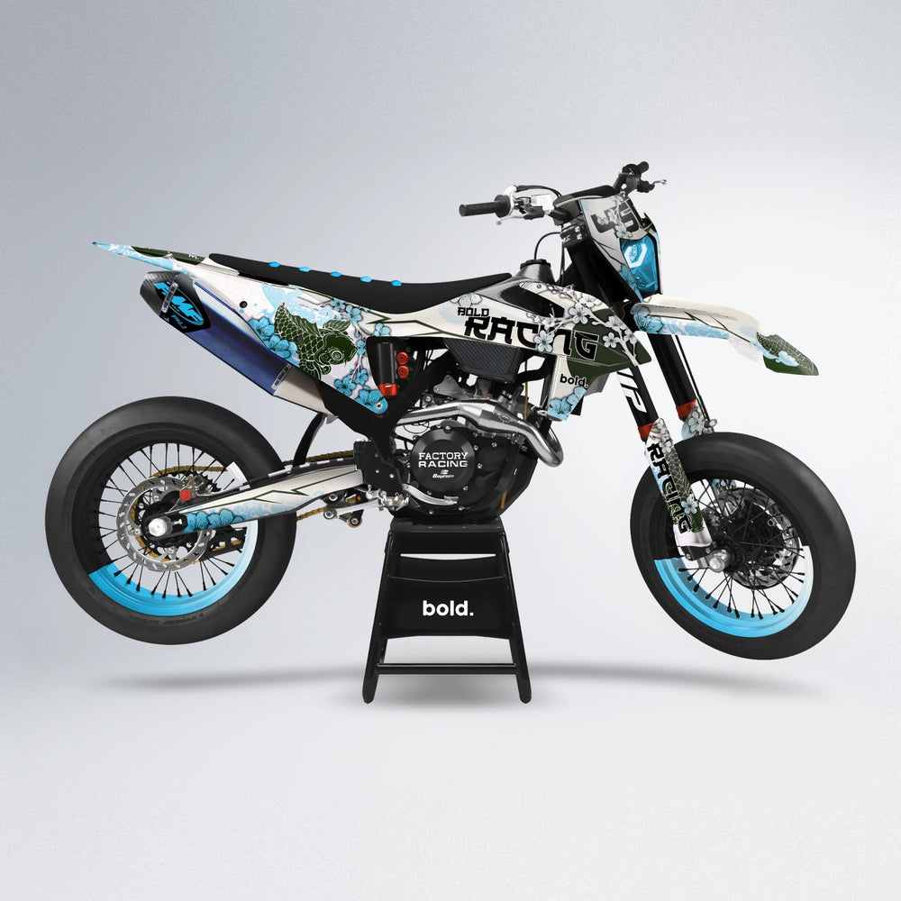 KOI supermoto graphics kit in Light Blue & White