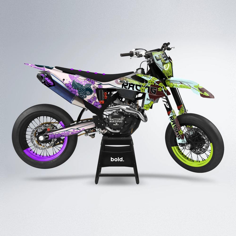 KOI supermoto graphics kit in Purple & Fluo Yellow