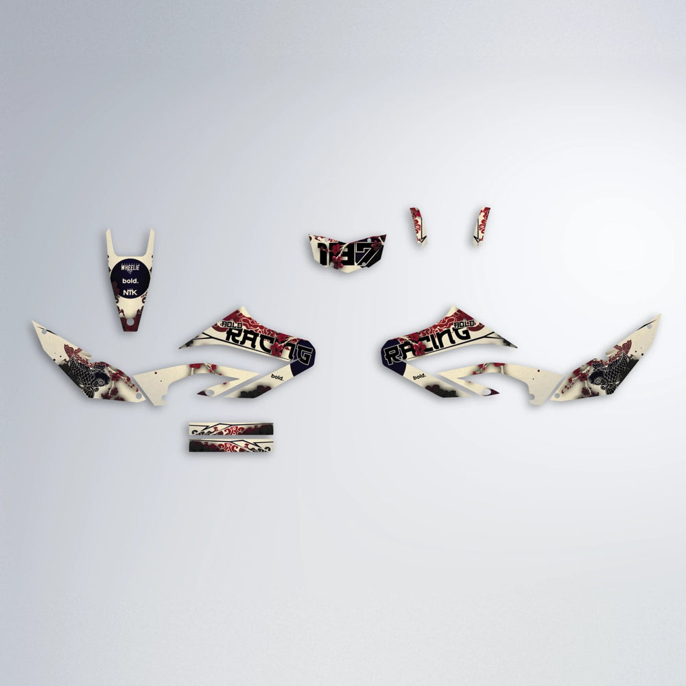 KOI Yamaha WR 125X graphics kit parts layout in Black & Red