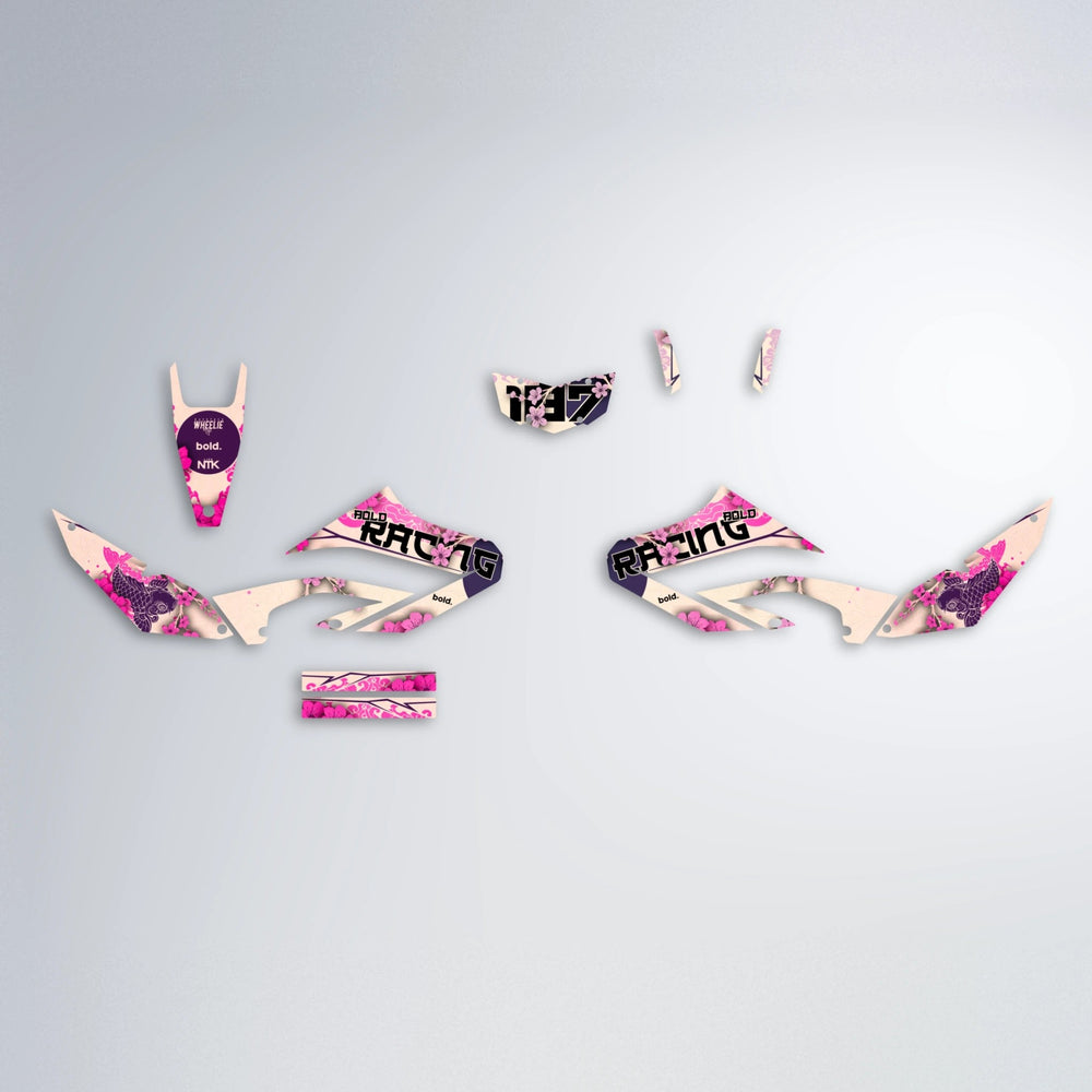 KOI Yamaha WR 125X graphics kit parts layout in Flamingo