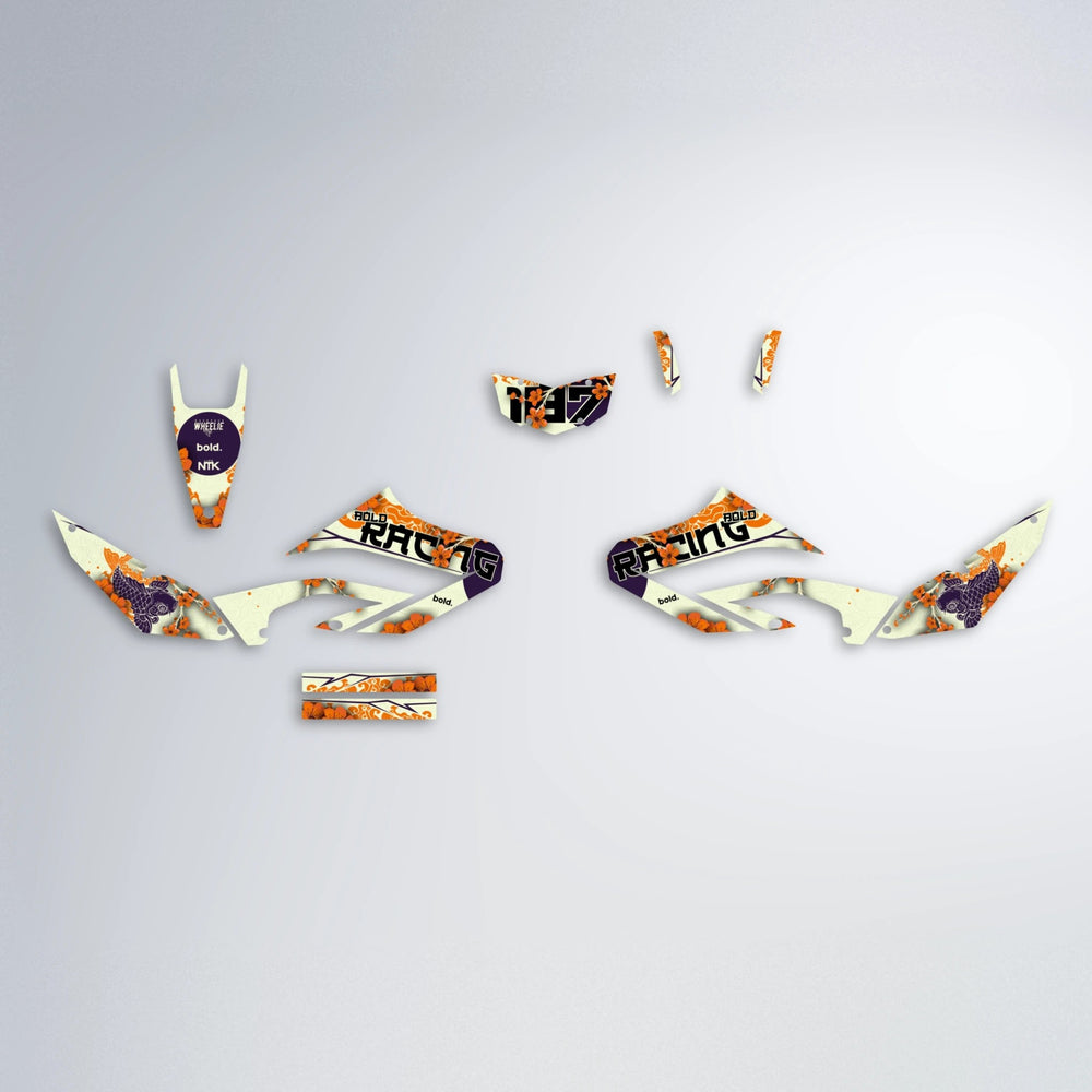 KOI Yamaha WR 125X graphics kit parts layout in Orange