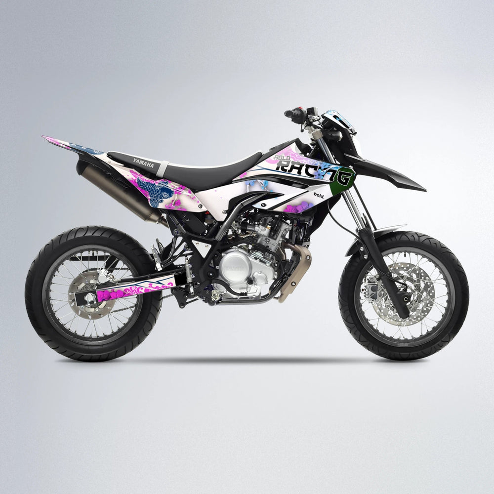 KOI Yamaha WR 125X supermoto graphics kit in Pink & Light Blue