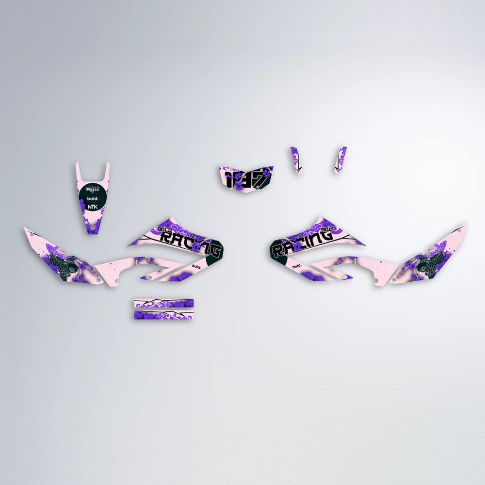 KOI Yamaha WR 125X graphics kit parts layout in Purple