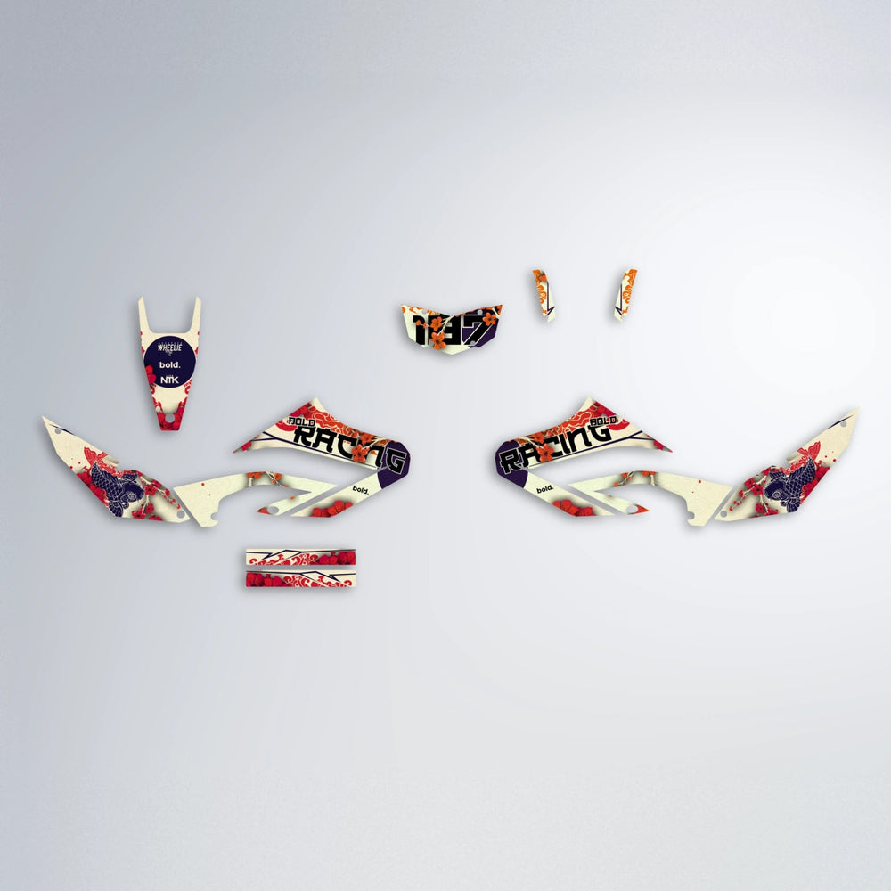 KOI Yamaha WR 125X graphics kit parts layout in Red & Orange