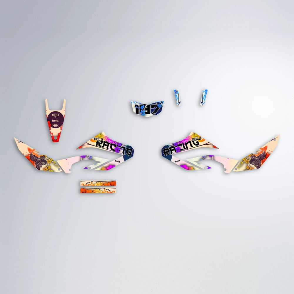 KOI Yamaha WR 125X graphics kit parts layout in Sunset Fade