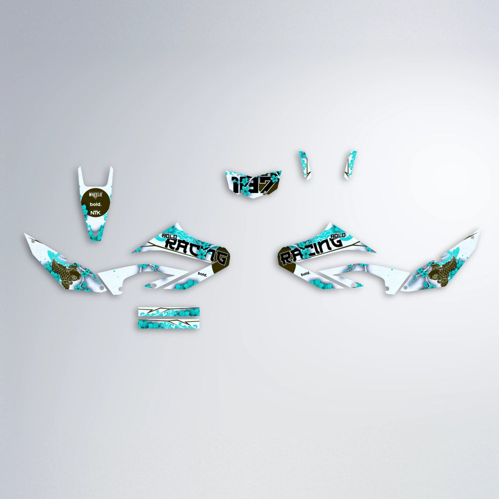KOI Yamaha WR 125X graphics kit parts layout in Teal