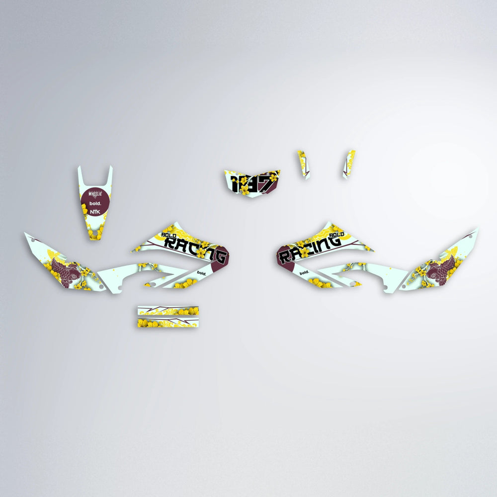 KOI Yamaha WR 125X graphics kit parts layout in Yellow