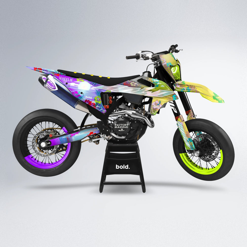 LAGOON supermoto graphics kit in Purple & Fluo Yellow