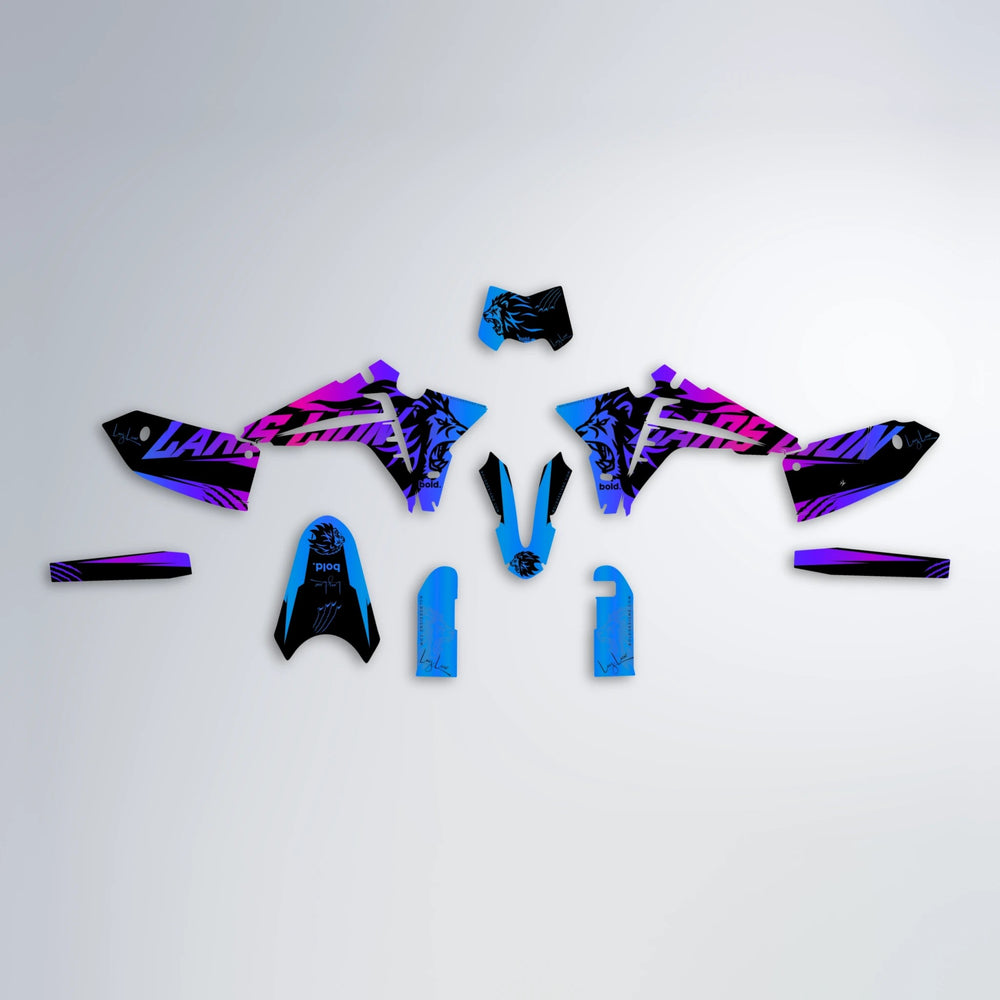 LARSLION Fantic graphics kit parts layout in Blue Purple Fade
