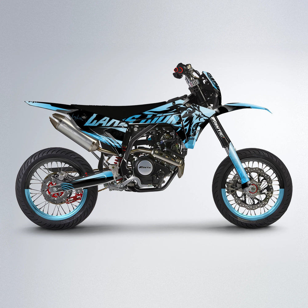 LARSLION Fantic supermoto graphics kit in Light Blue & White