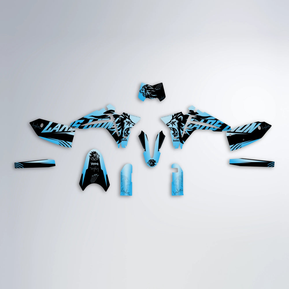 LARSLION Fantic graphics kit parts layout in Light Blue & White