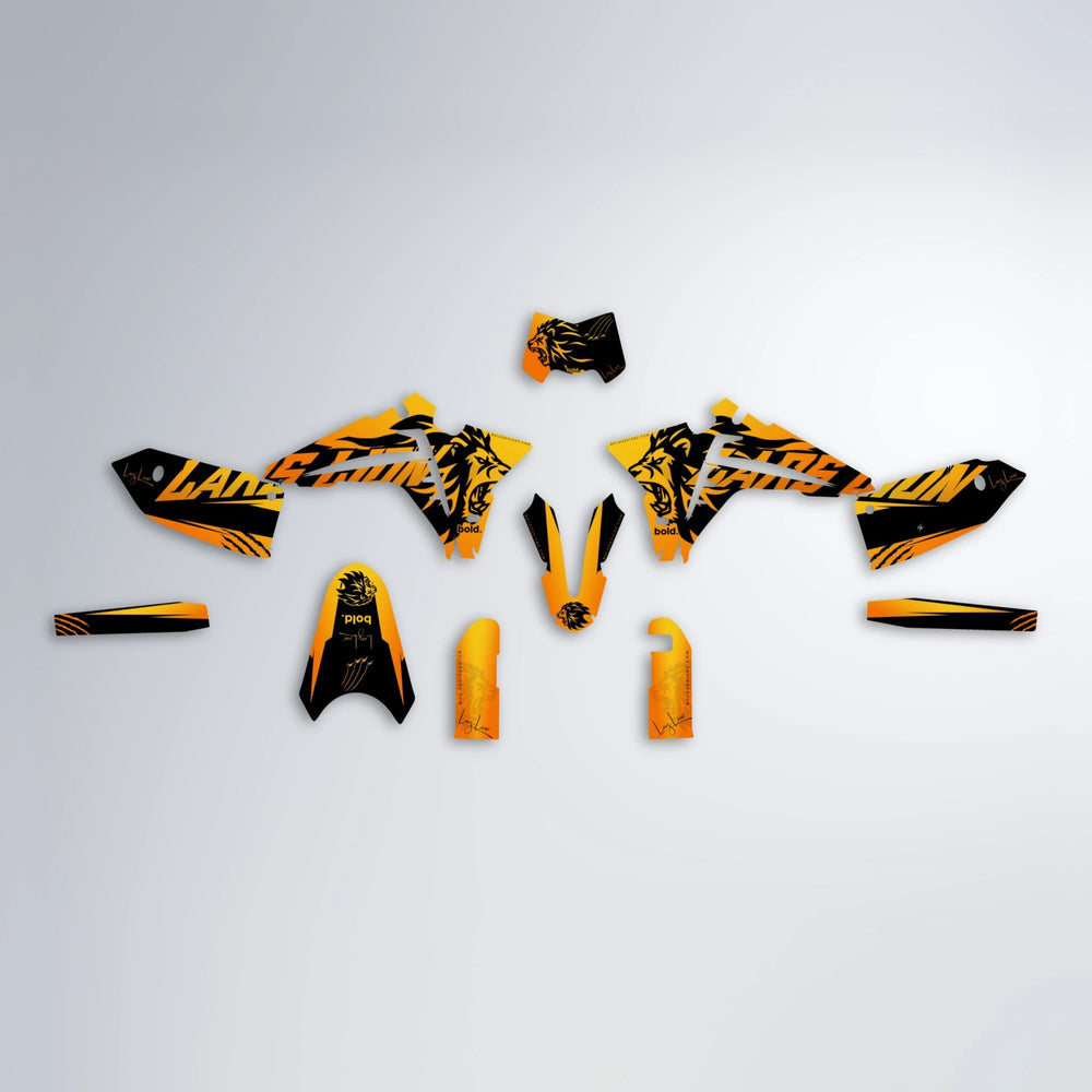 LARSLION Fantic graphics kit parts layout in Orange & Yellow