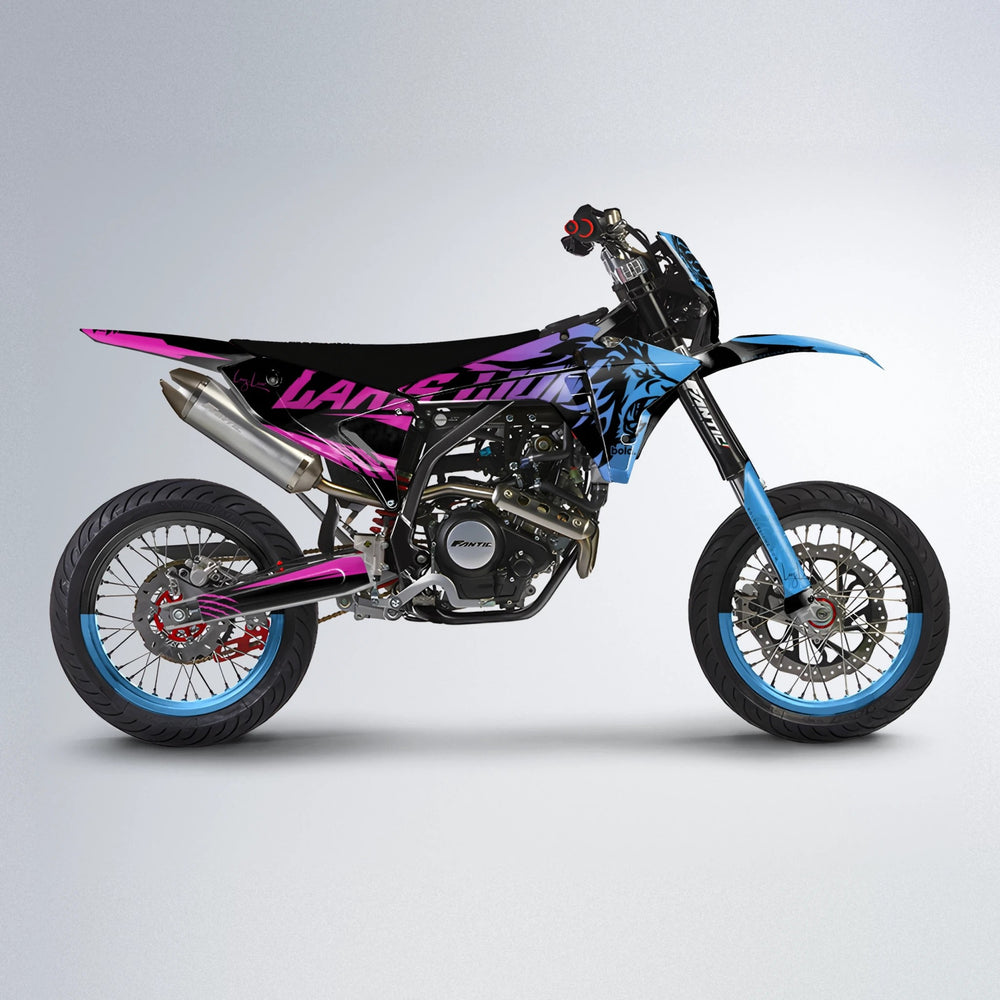 LARSLION Fantic supermoto graphics kit in Pink & Light Blue