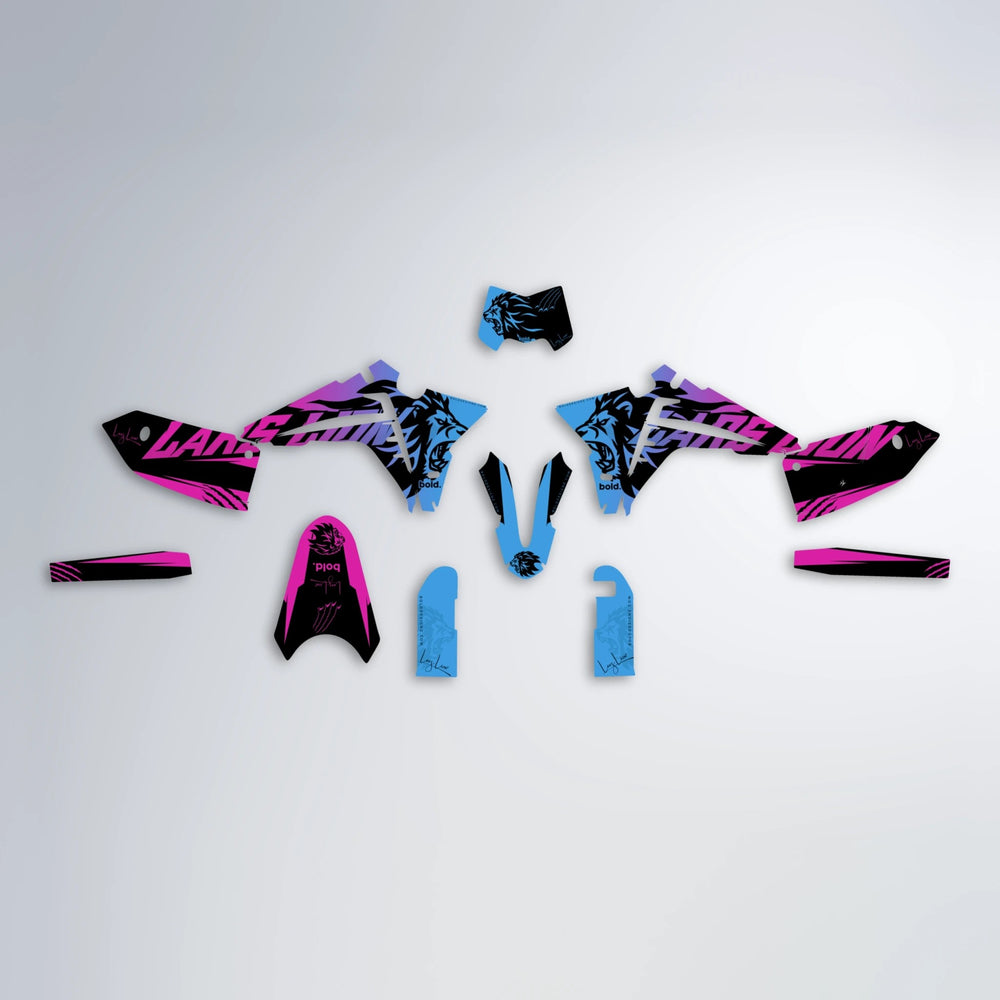 LARSLION Fantic graphics kit parts layout in Pink & Light Blue