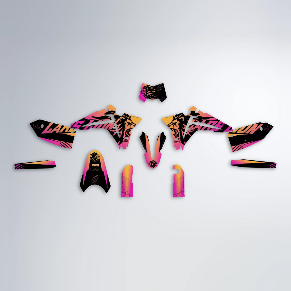 LARSLION Fantic graphics kit parts layout in Pink & Yellow