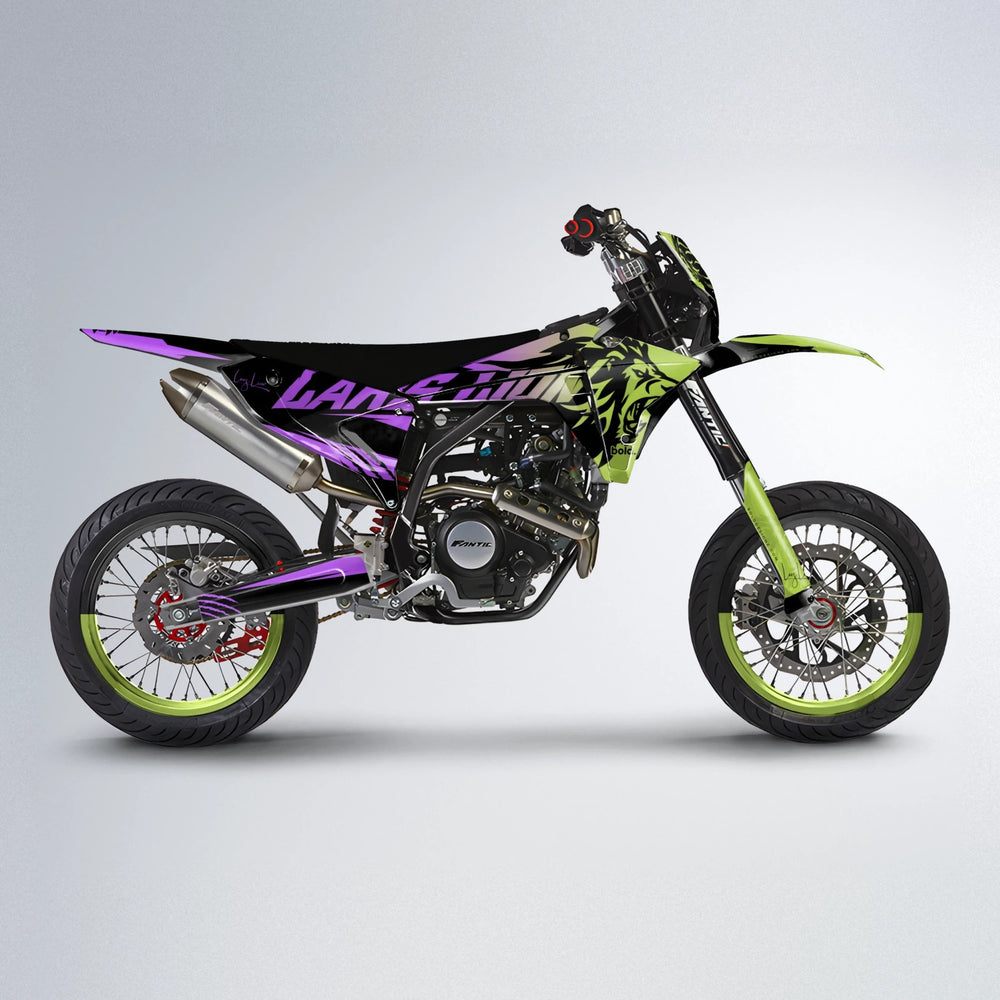 LARSLION Fantic supermoto graphics kit in Purple & Yellow