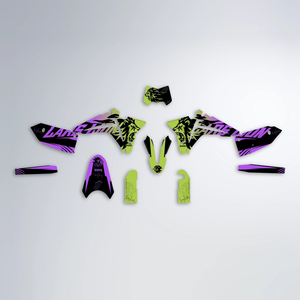 LARSLION Fantic graphics kit parts layout in Purple & Yellow