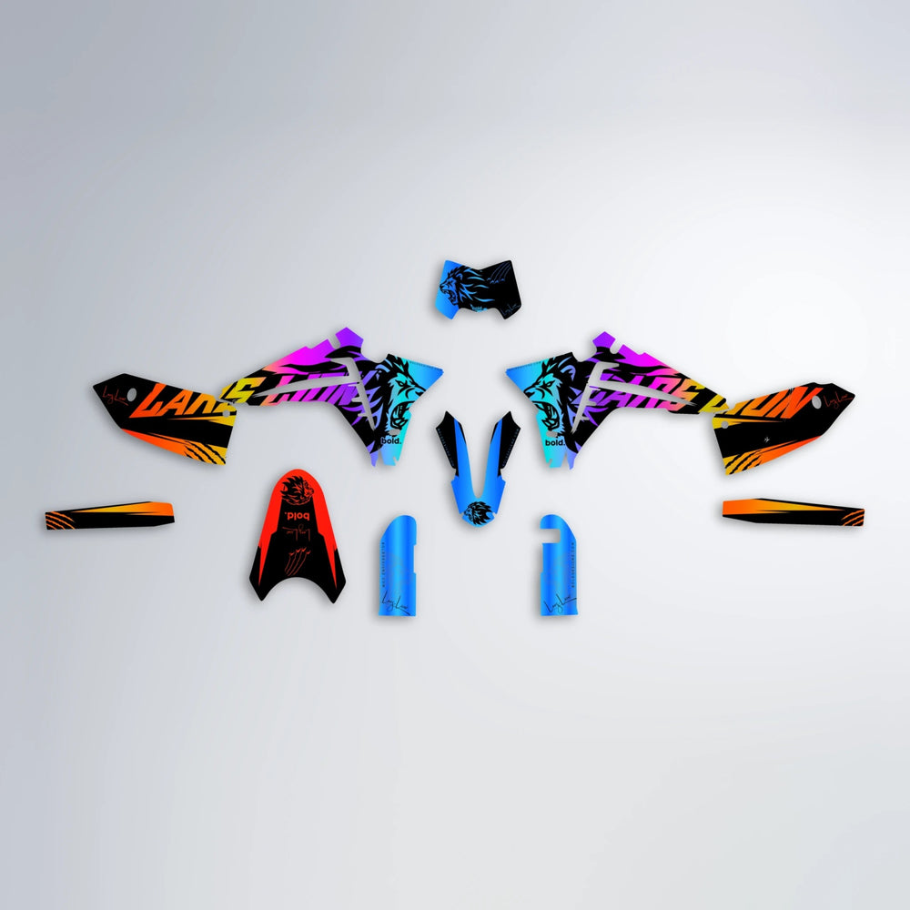 LARSLION Fantic graphics kit parts layout in Sunset Fade