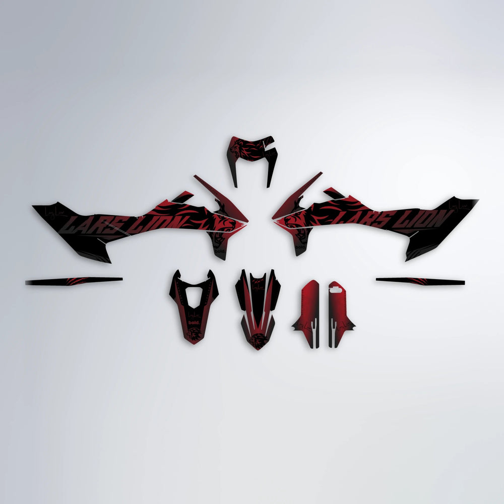 LARSLION KTM SMC 690 graphics kit parts layout in Black & Red