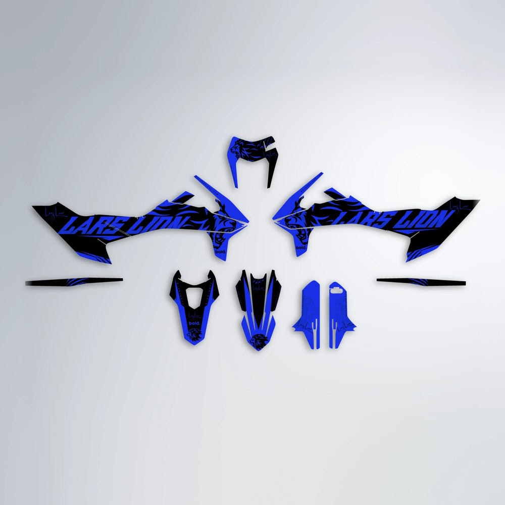 LARSLION KTM SMC 690 graphics kit parts layout in Blue