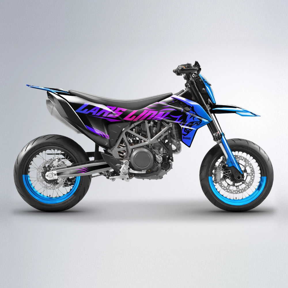 LARSLION KTM SMC 690 supermoto graphics kit in Blue Purple Fade