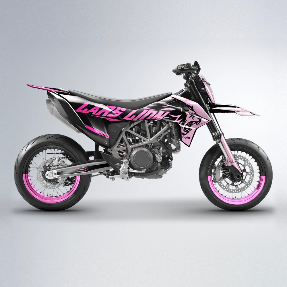 LARSLION KTM SMC 690 supermoto graphics kit in Flamingo
