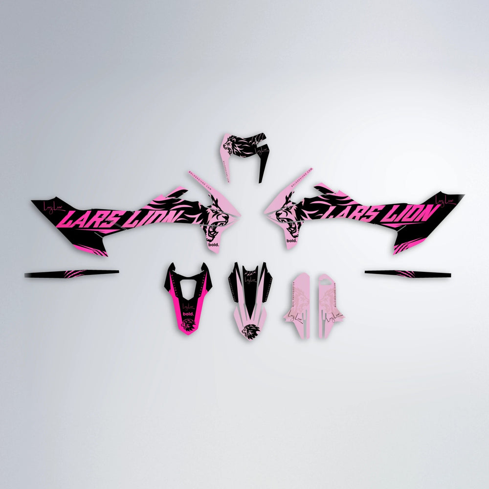 LARSLION KTM SMC 690 graphics kit parts layout in Flamingo