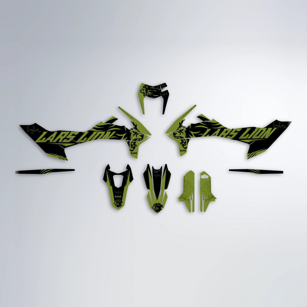 LARSLION KTM SMC 690 graphics kit parts layout in Olive