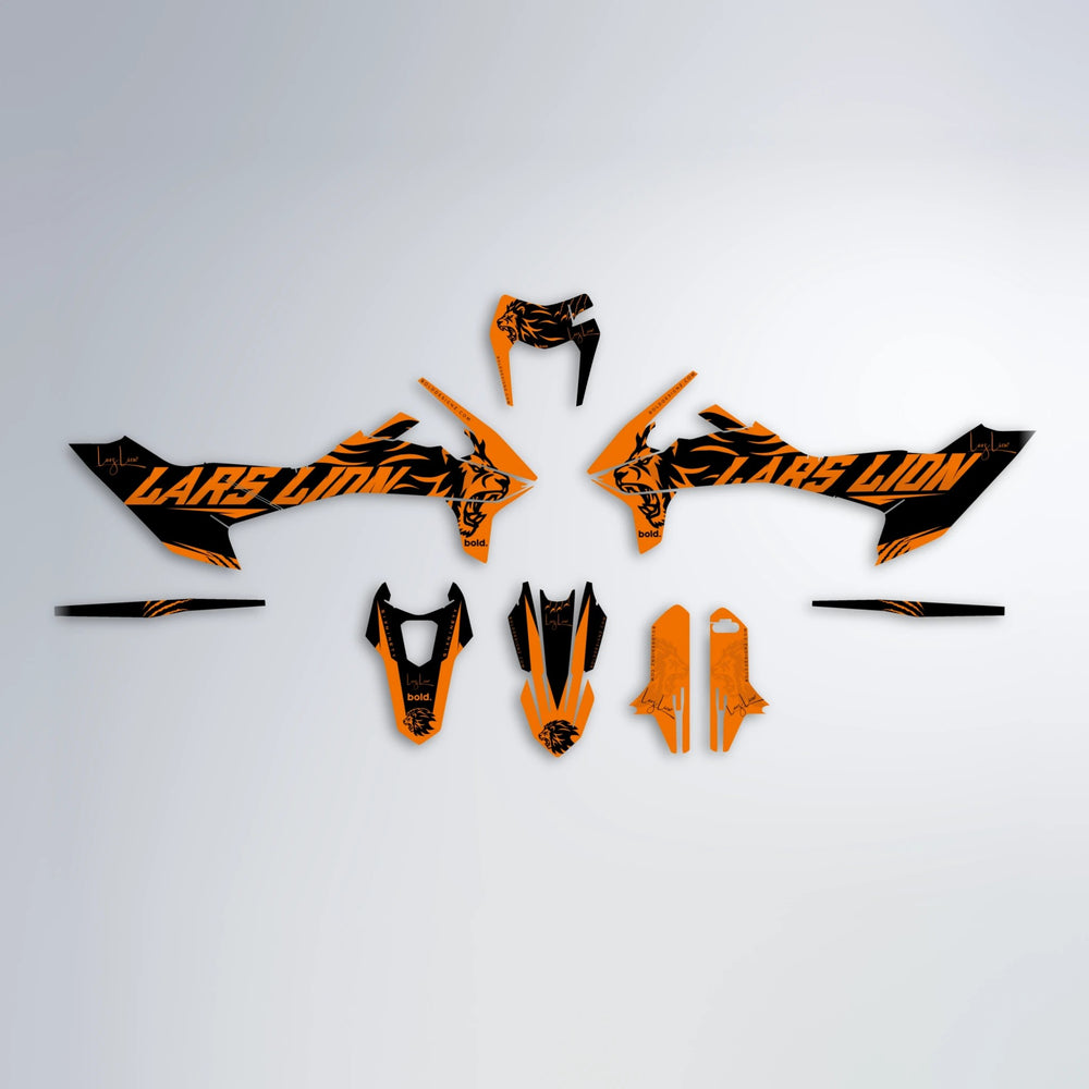 LARSLION KTM SMC 690 graphics kit parts layout in Orange