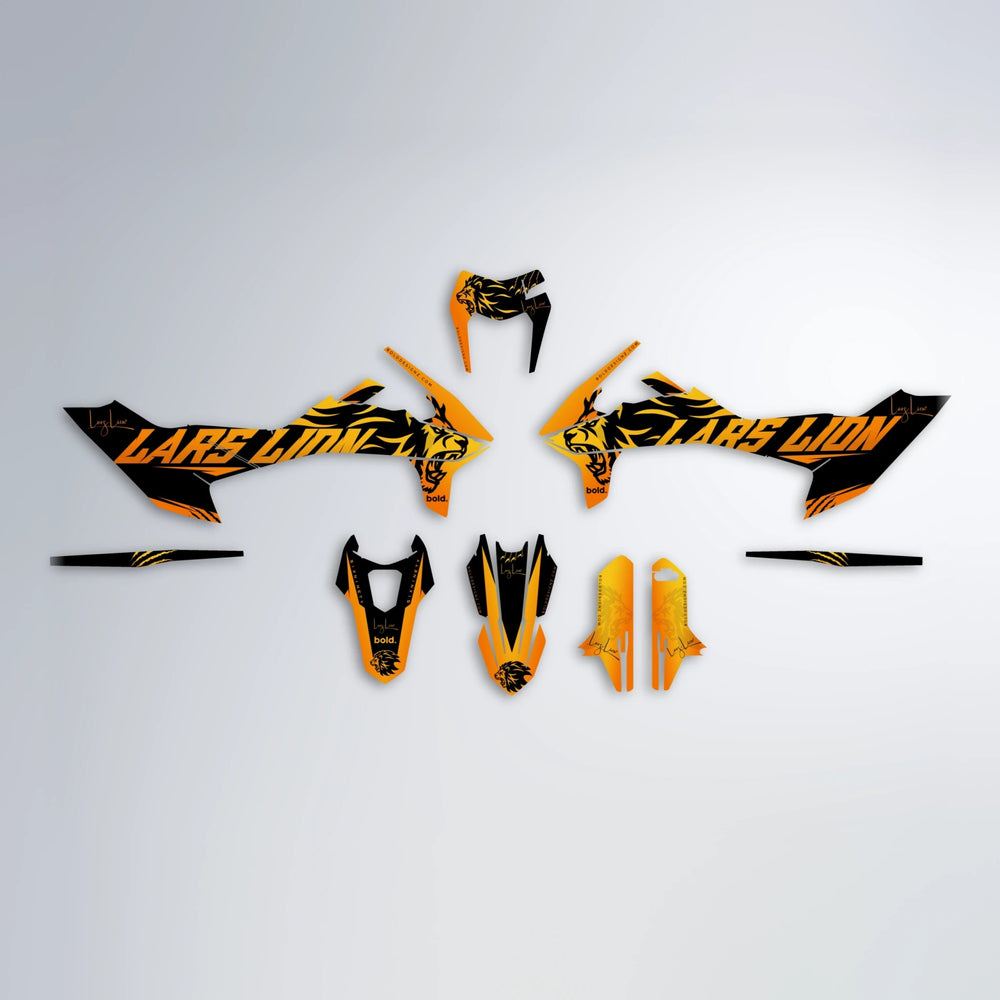LARSLION KTM SMC 690 graphics kit parts layout in Orange & Yellow