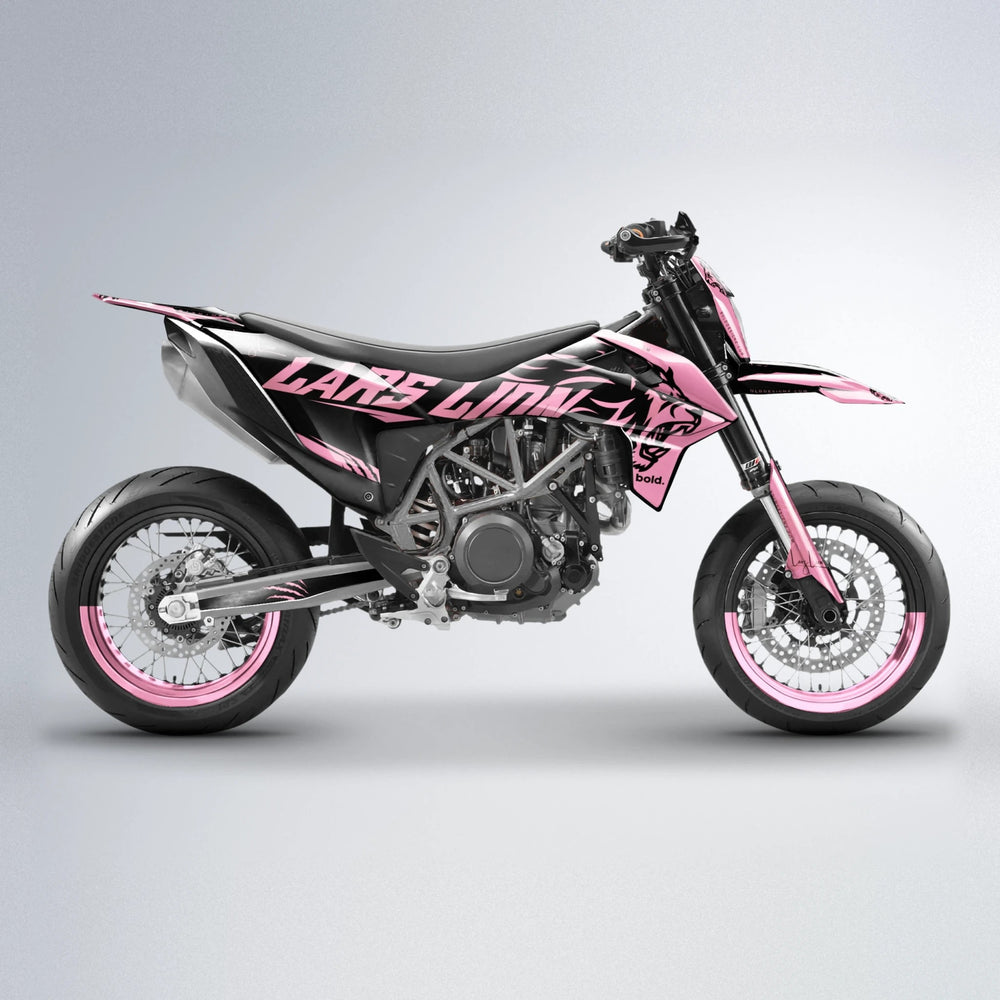 LARSLION KTM SMC 690 supermoto graphics kit in Sakura Pink