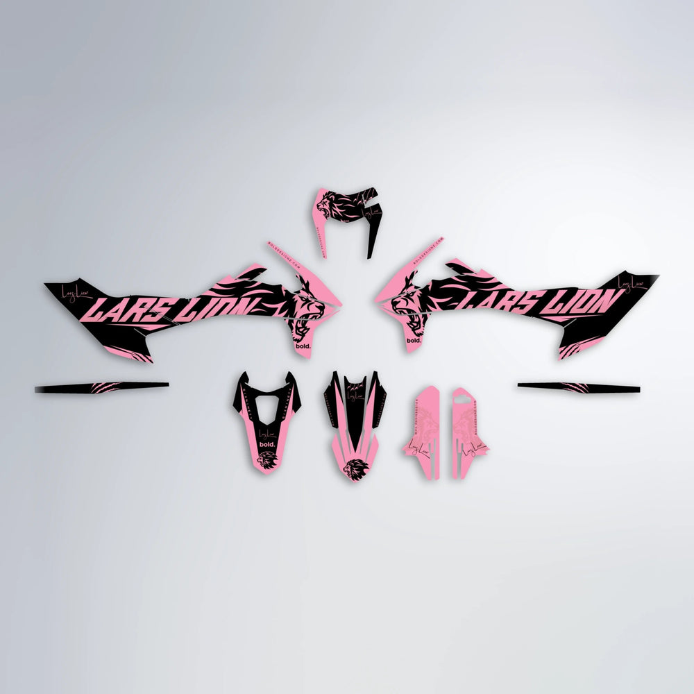 LARSLION KTM SMC 690 graphics kit parts layout in Sakura Pink