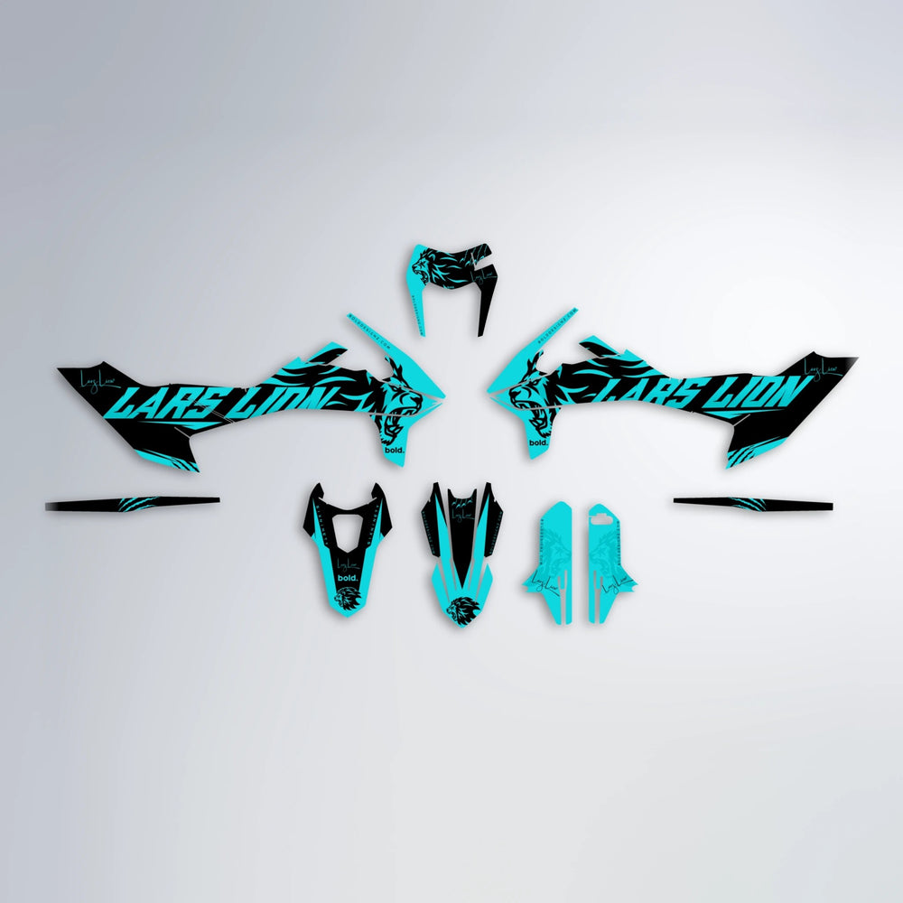 LARSLION KTM SMC 690 graphics kit parts layout in Teal