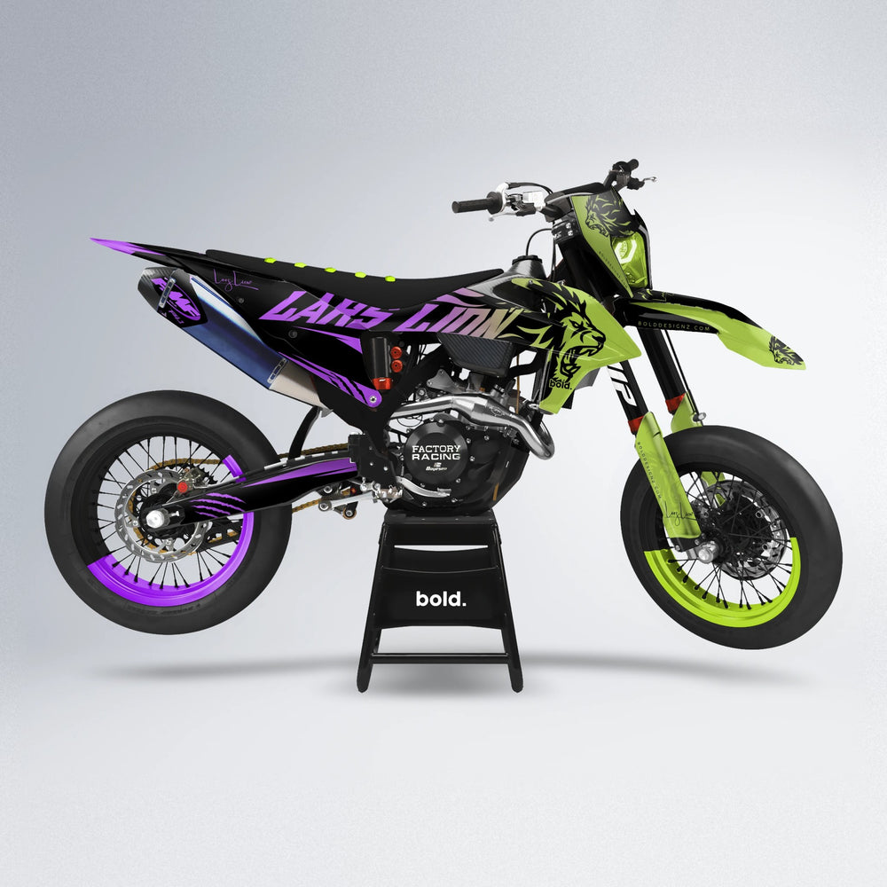LARSLION supermoto graphics kit in Purple & Yellow