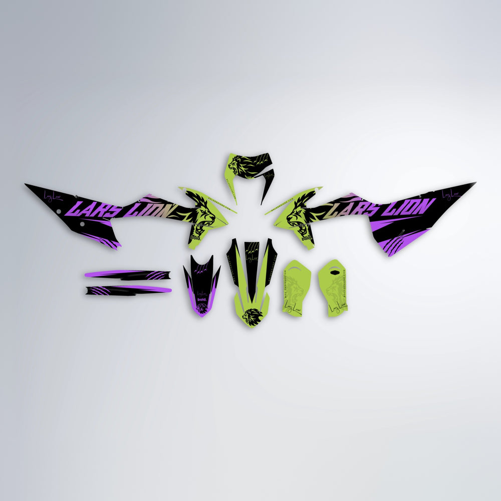 LARSLION graphics kit parts layout in Purple & Yellow