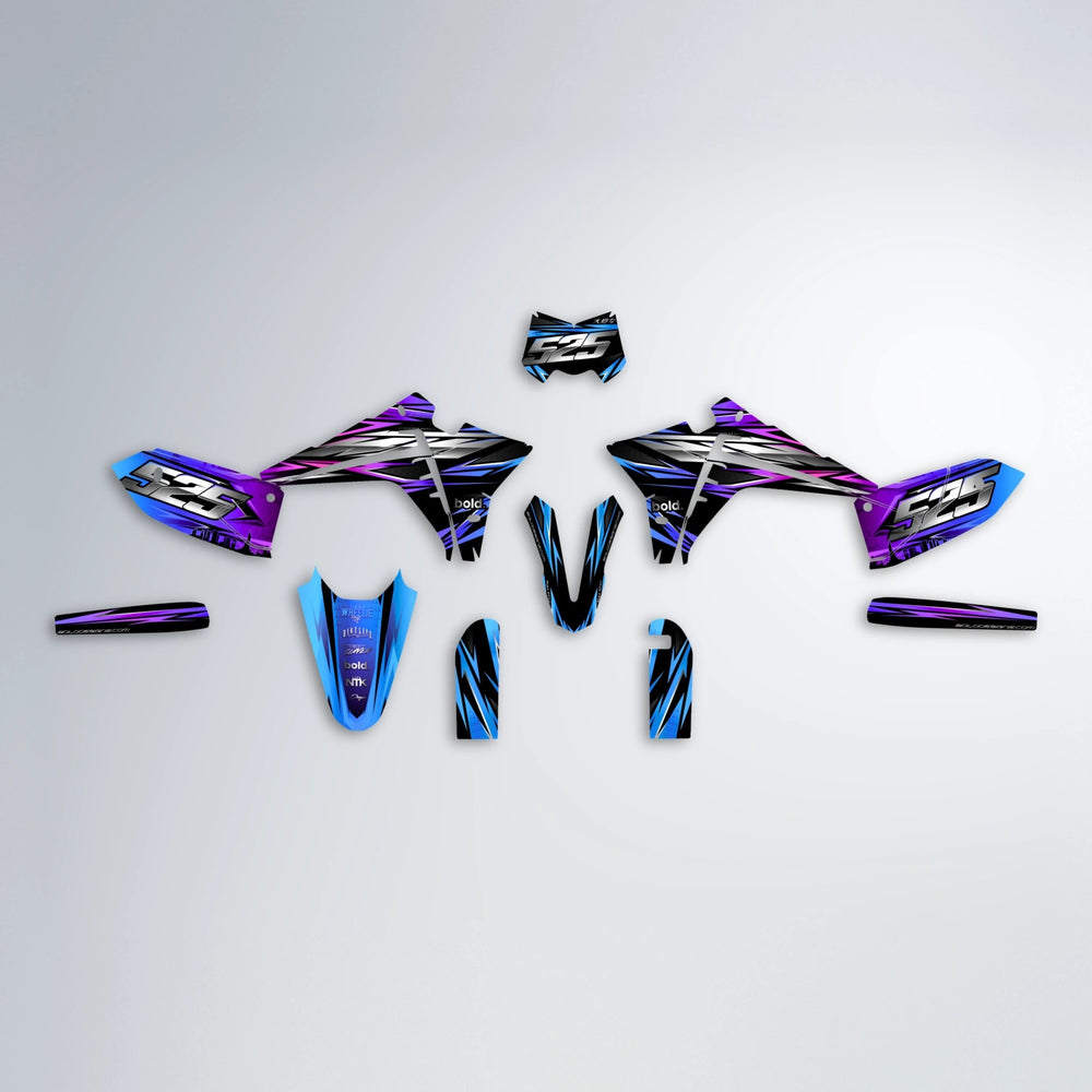LIBERTY Fantic graphics kit parts layout in Blue Purple Fade