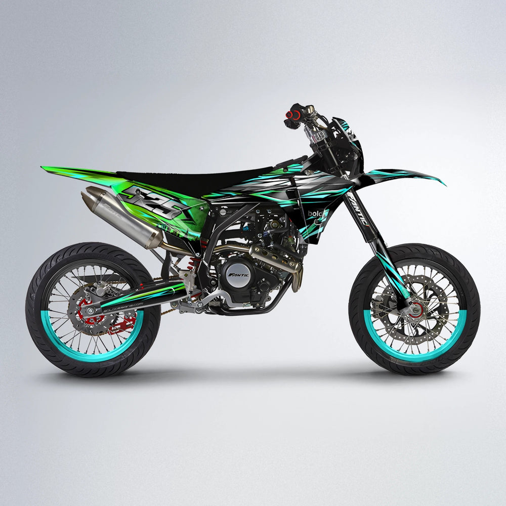 LIBERTY Fantic supermoto graphics kit in Cyan & Green