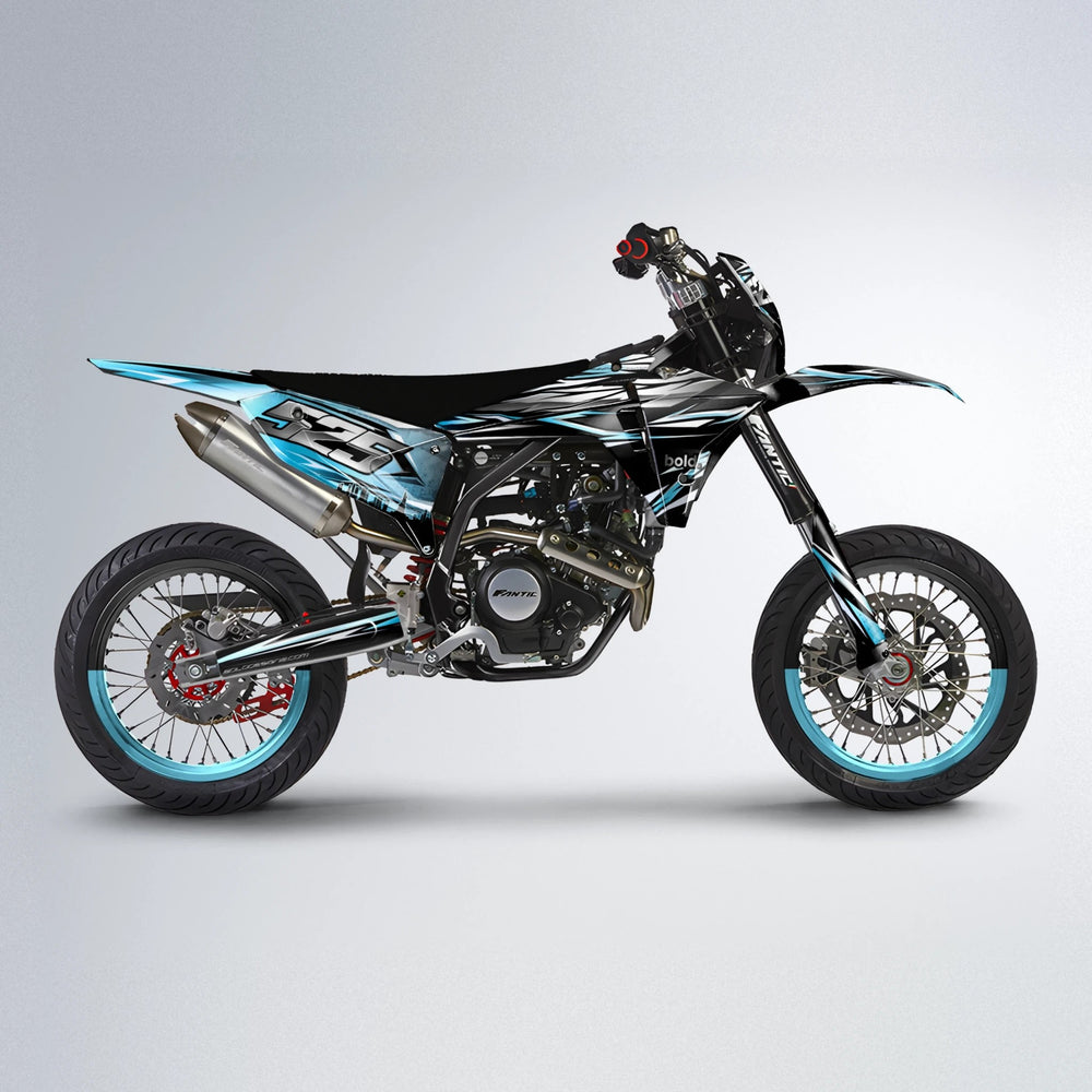 LIBERTY Fantic supermoto graphics kit in Light Blue & White