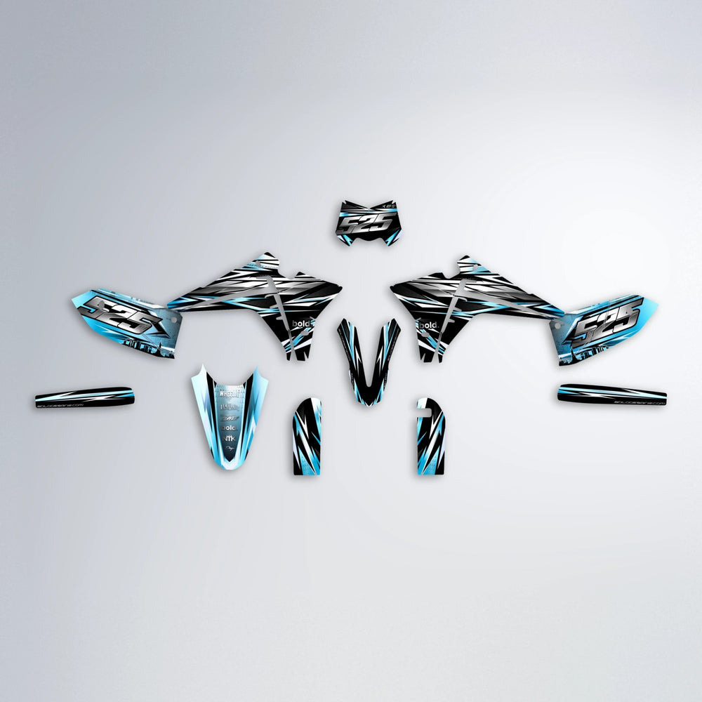 LIBERTY Fantic graphics kit parts layout in Light Blue & White