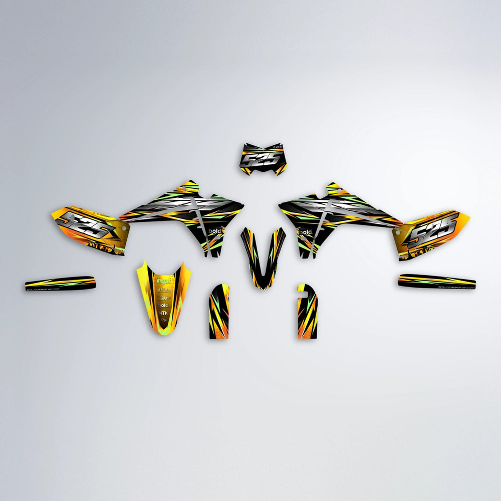 LIBERTY Fantic graphics kit parts layout in Orange & Yellow