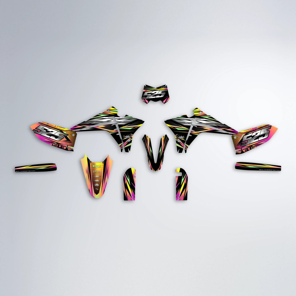 LIBERTY Fantic graphics kit parts layout in Pink & Yellow